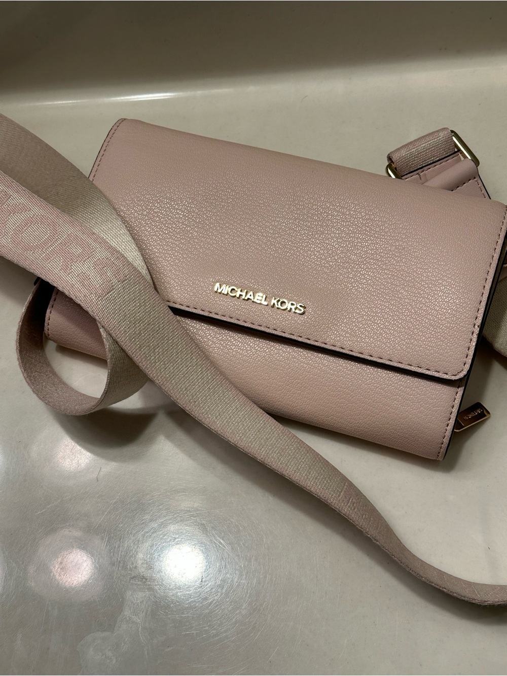 Michael Kors Pale Pink Crossbody Bag with Logo Strap